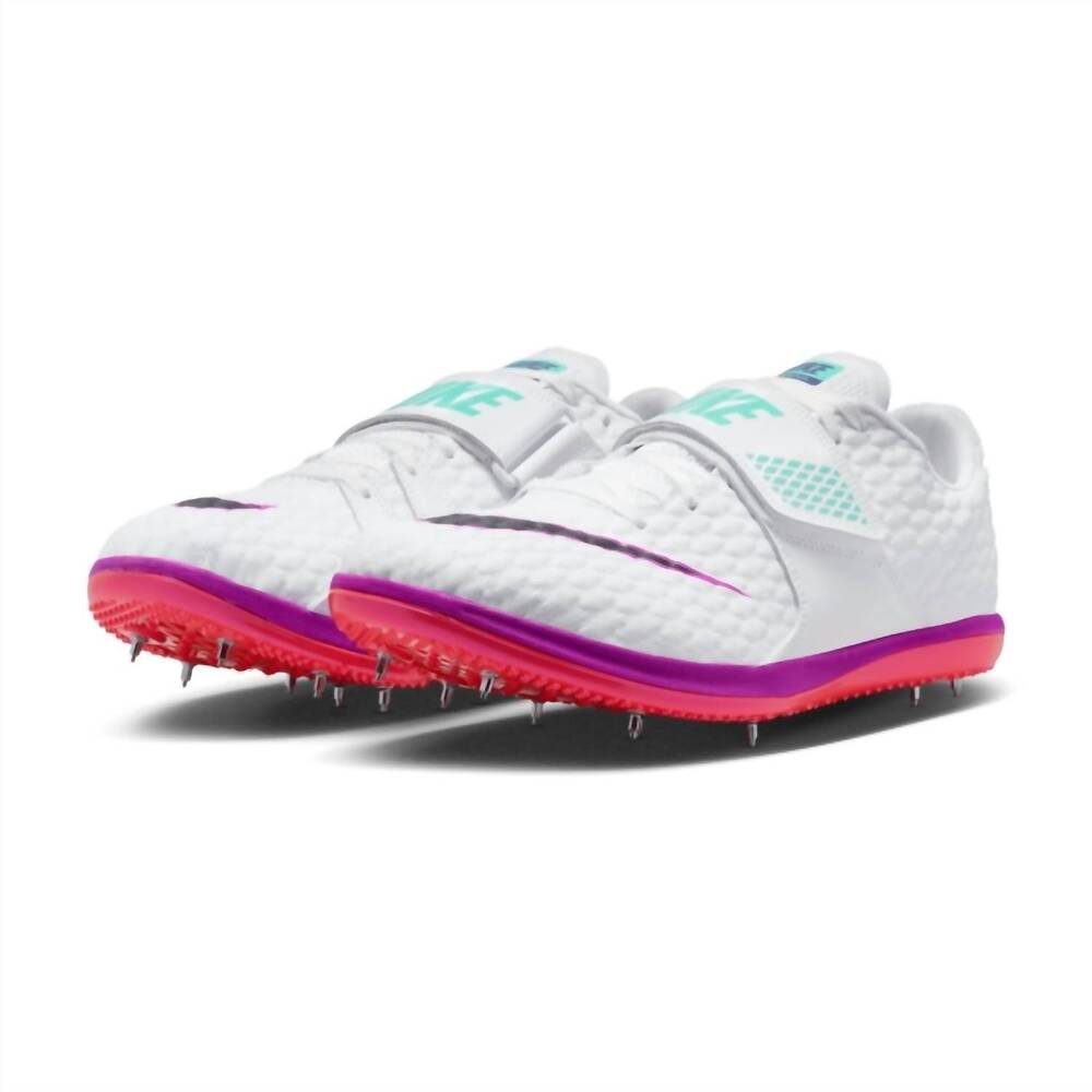 NEW NIKE women's high jump elite running shoes in white/obsidian-bright crimson
